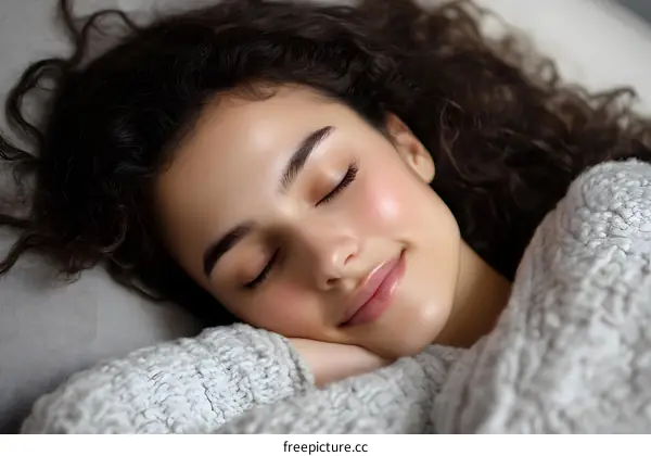 Close Up of Sleeping Woman with Curly Hair