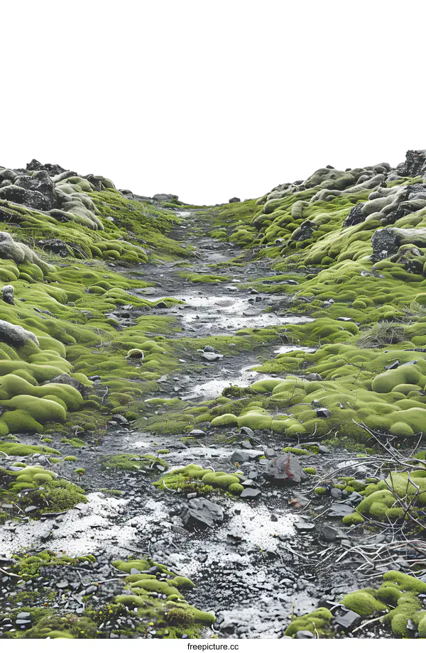 [Transparent Background PNG]Green Moss Covered Path in Iceland