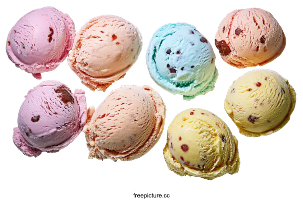 [Transparent Background PNG]Colorful Ice Cream Scoops on a White Background