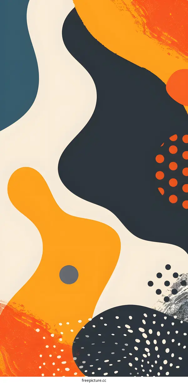 Abstract Art Background with Black Yellow Orange and Blue Shapes
