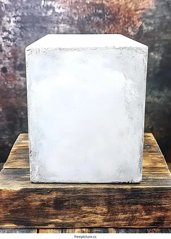White Concrete Cube on Wooden Platform