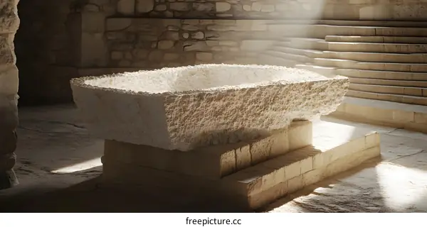 Stone Basin in Ancient Church Interior