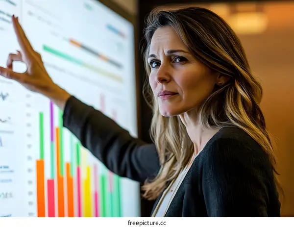 Businesswoman Presenting Data On Screen