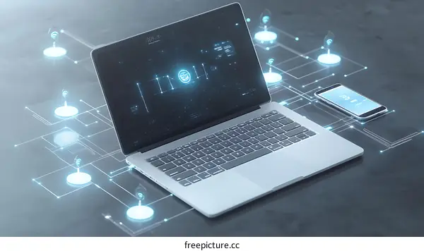 Modern Technology Connection Illustration with Laptop and Smartphone