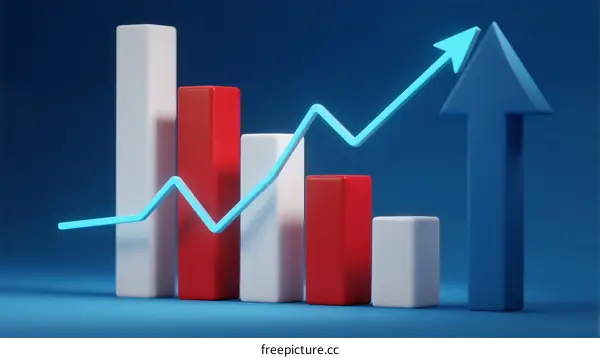 Upward Trend of Bar Graph and Arrow Symbol Showing Growth