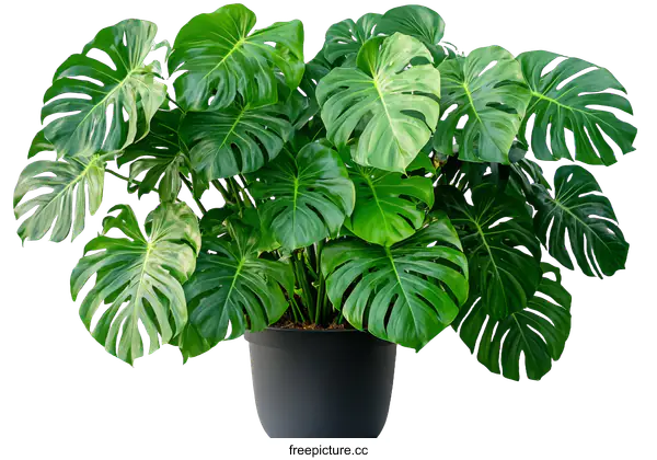 [Transparent Background PNG]Monstera Deliciosa Plant in a Pot against White Brick Wall