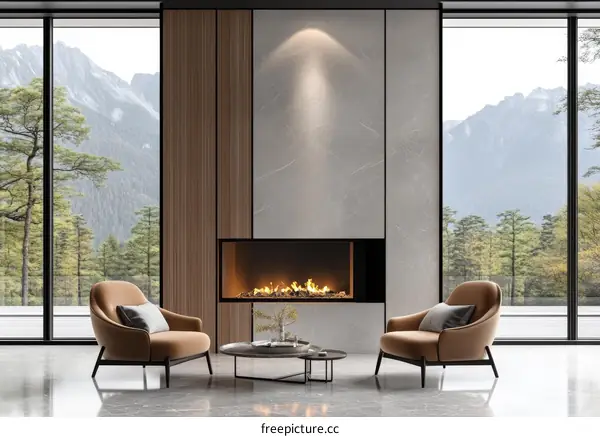 Modern Living Room Interior Design with Mountain View