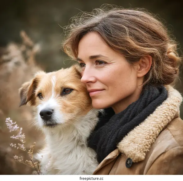 Woman and Dog Outdoors Enjoying Nature