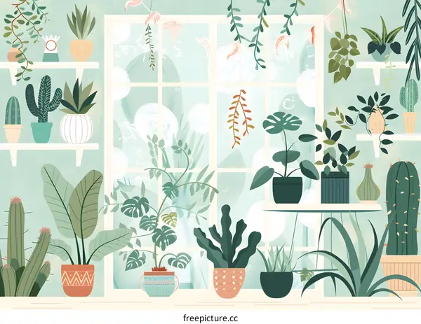 Indoor Plants with Window View Illustration
