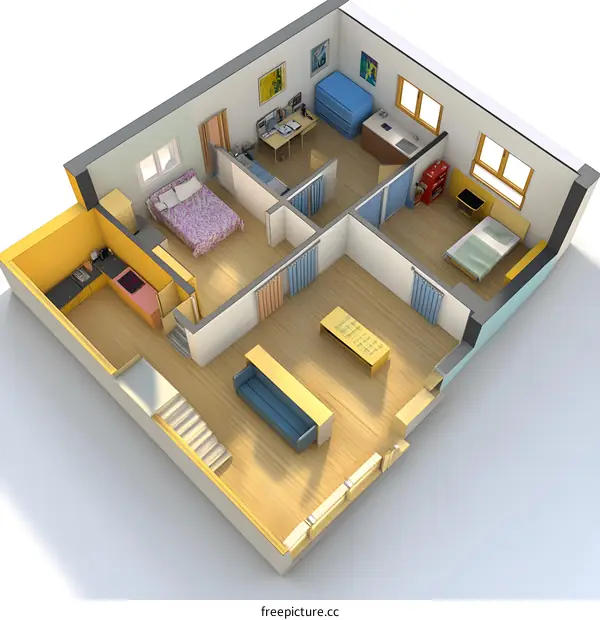 3D Illustration Of A Modern Apartment Floor Plan