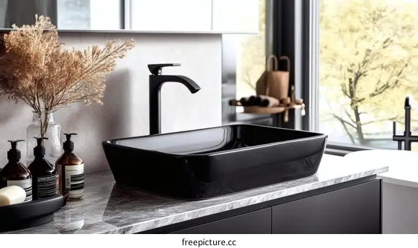 Modern Black Bathroom Sink with Modern Accessories