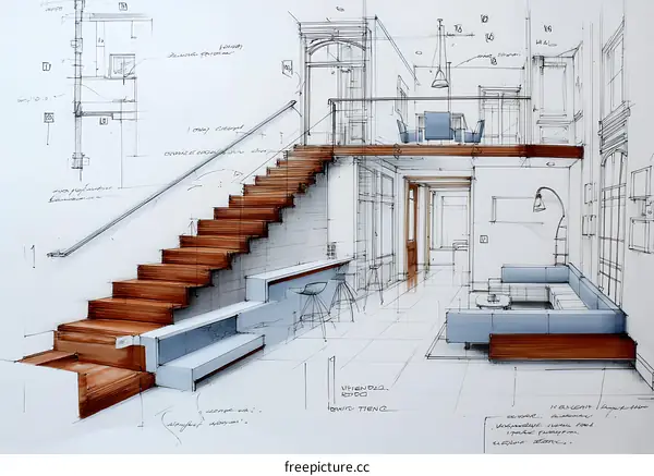 Architectural Sketch of a Modern Interior Design