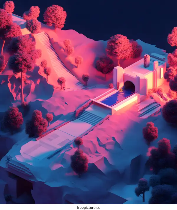 Low Poly 3D Digital Art of a Fantasy Landscape