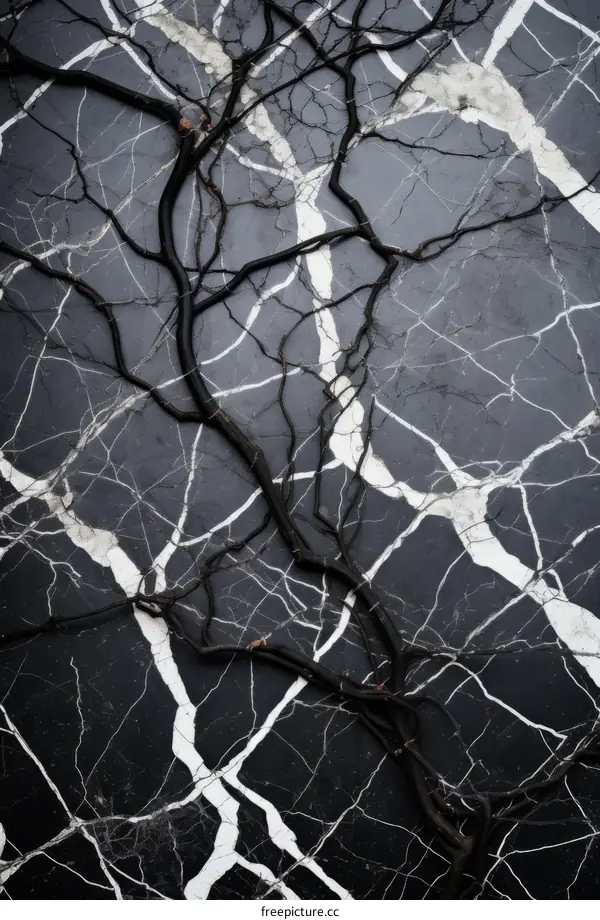 Tree Branches on Black and White Marble