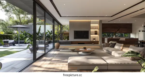 Modern Open-Plan Living Room with Large Windows