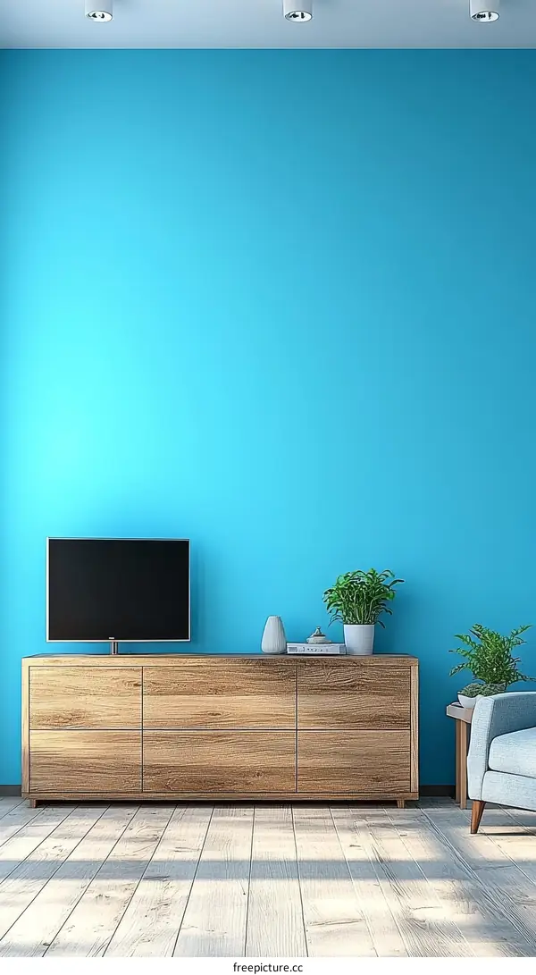 Modern Living Room Interior Design with Teal Wall