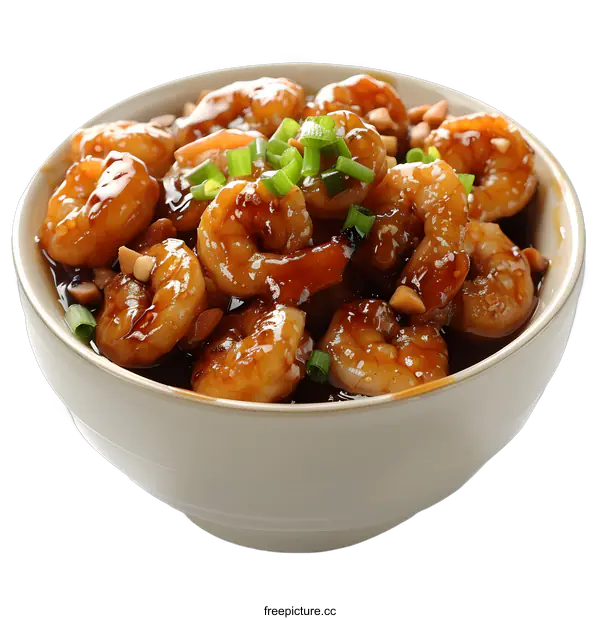[Transparent Background PNG]Bowl of Honey Garlic Shrimp