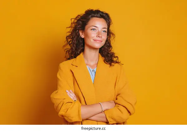 Confident Woman in Mustard Yellow Coat