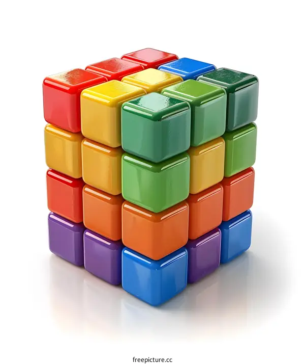 Colorful Cubes Stacked in a 3D Cube Shape