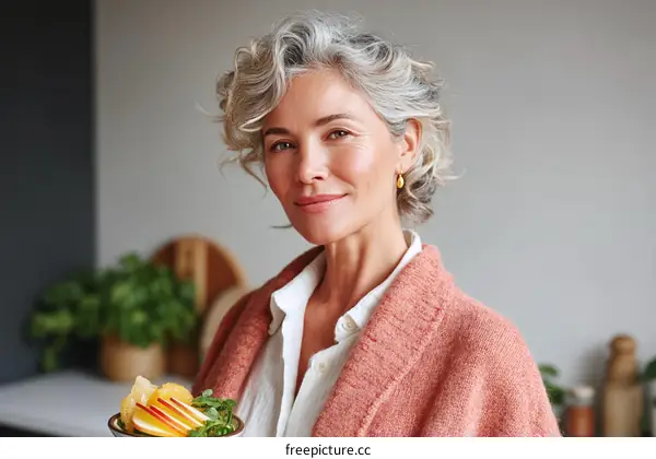 Mature Woman with Healthy Food