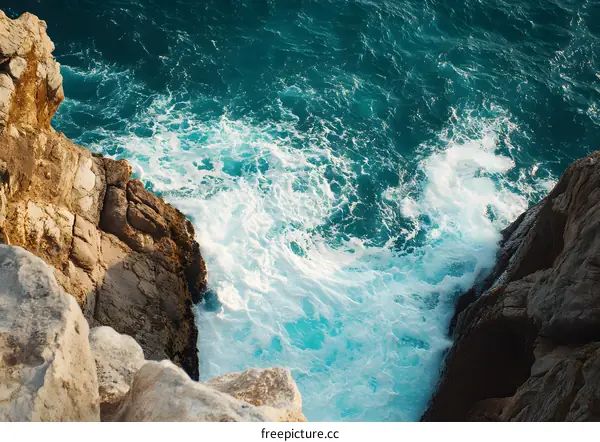 Ocean Waves Crashing Against Rocky Cliffs