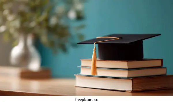 Graduation Cap on Books Education Concept