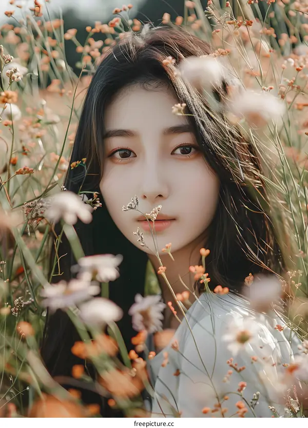 Young Woman Posing in Field of Flowers
