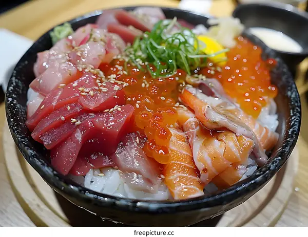 A bowl of Japanese sashimi