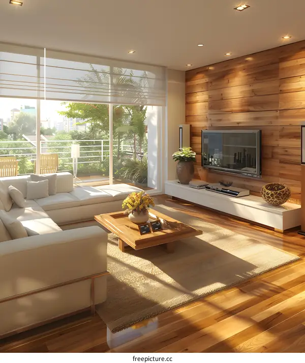 The effect picture of the wooden TV background wall