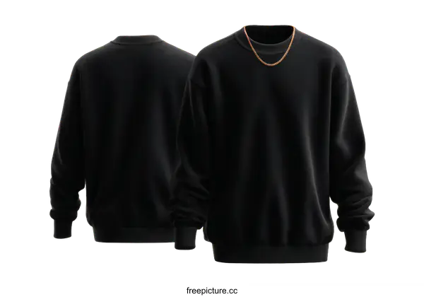 [Transparent Background PNG]Black Sweatshirt Mockup with Gold Chain