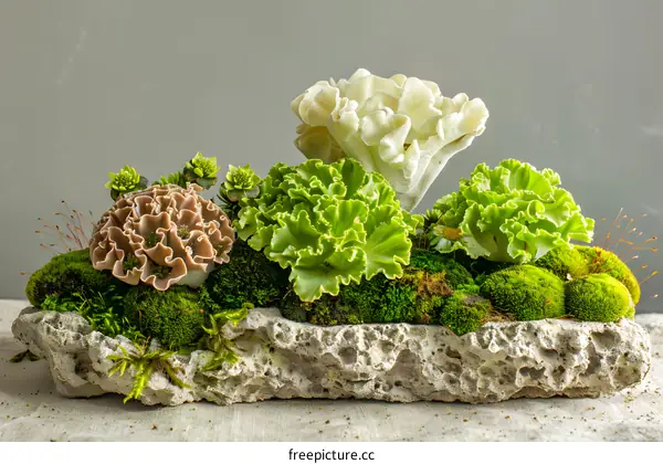 Green Moss Flower Arrangement on Stone Base
