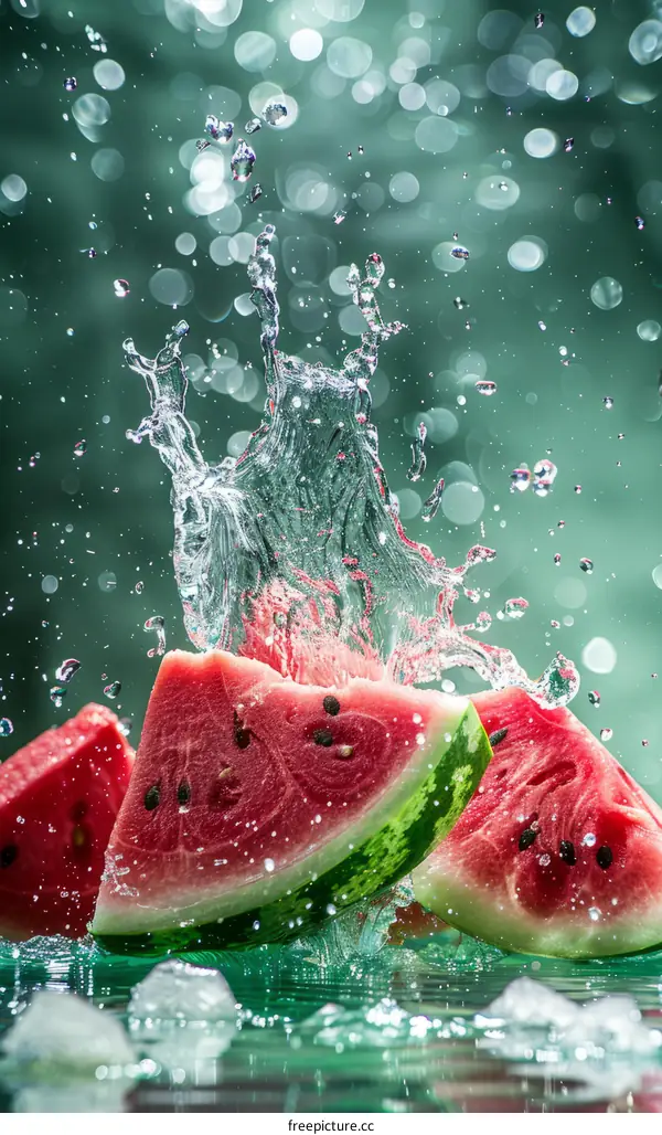 Watermelon slices with water splash