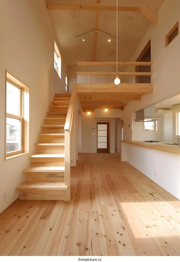 Modern Wooden Stairs in a New Home Interior