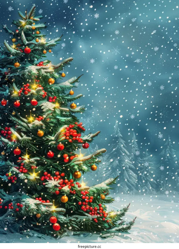 Christmas tree shining in the snow