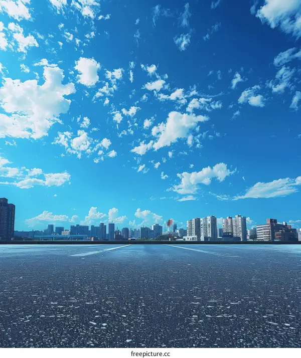 Cityscape of a Modern Metropolis with Blue Sky and White Clouds