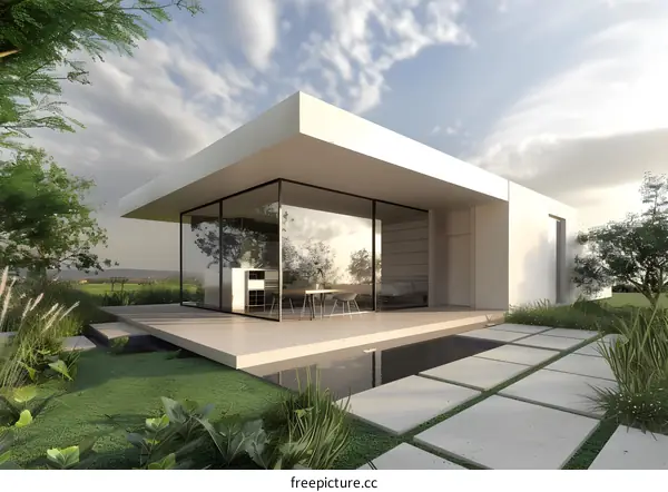Modern House Exterior with Glass Walls and Minimalist Design