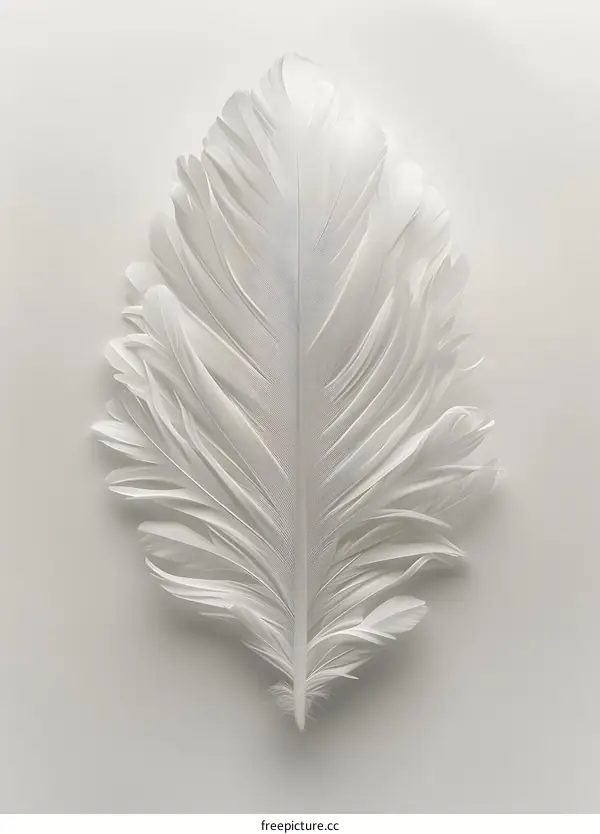 Single White Feather on White Background