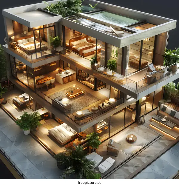 Modern luxury house with pool and garden