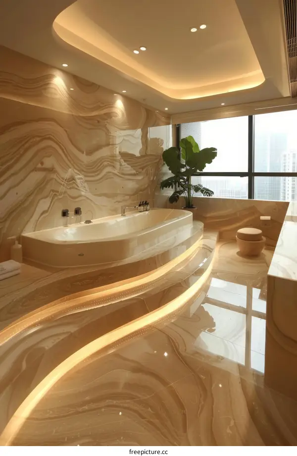 Modern Bathroom With Bathtub and City View