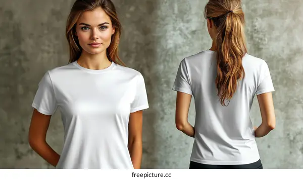 White Ladies Short Sleeve T-shirt Front and Back View