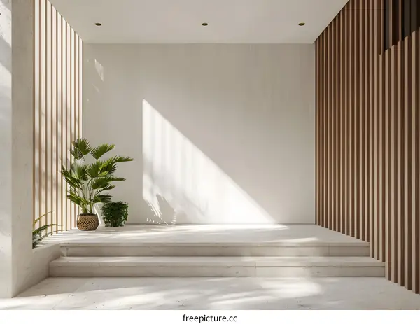 Minimalist Interior Design with Wooden Wall and Stairs