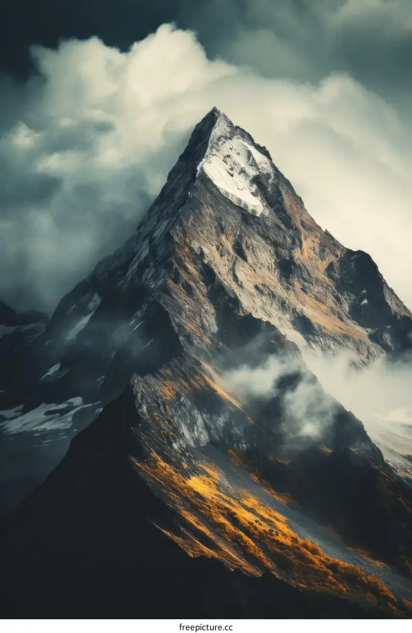 Mystical mountain towering above the clouds