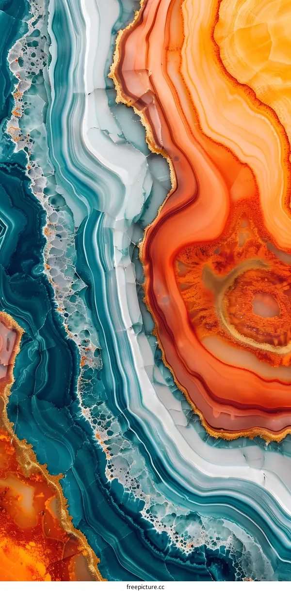 Abstract Blue and Orange Agate Stone Texture