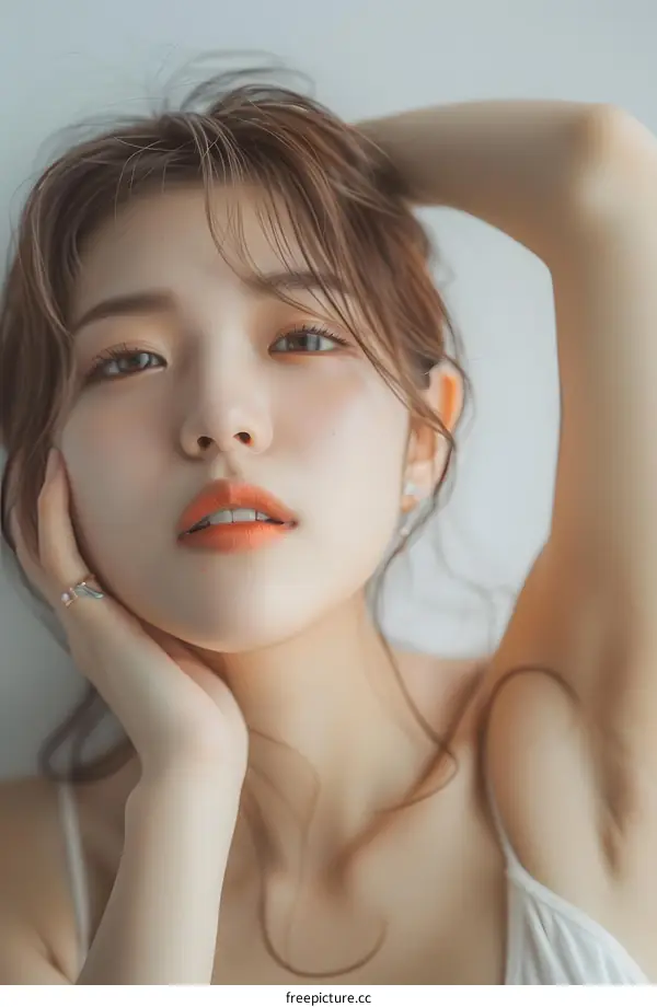 Close Up Portrait of Young Asian Woman with Soft Makeup