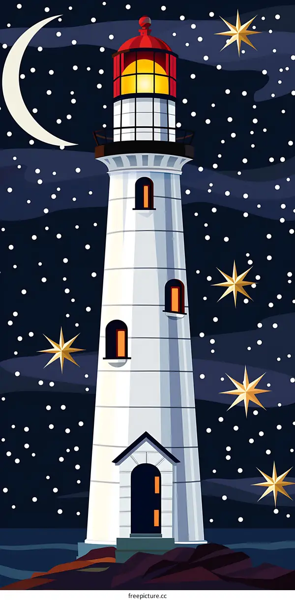 Lighthouse with Starry Night Sky