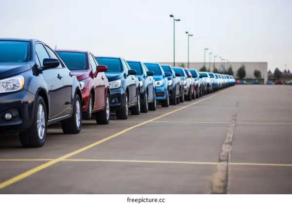 A row of cars parked in a parking lot