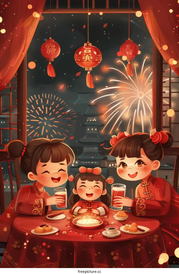A family of three is celebrating Chinese New Year