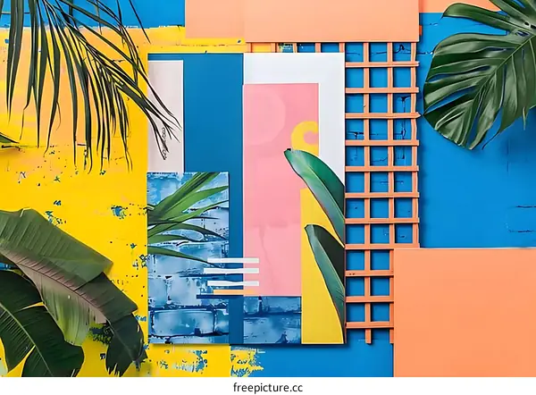 Tropical Leaf Collage Background