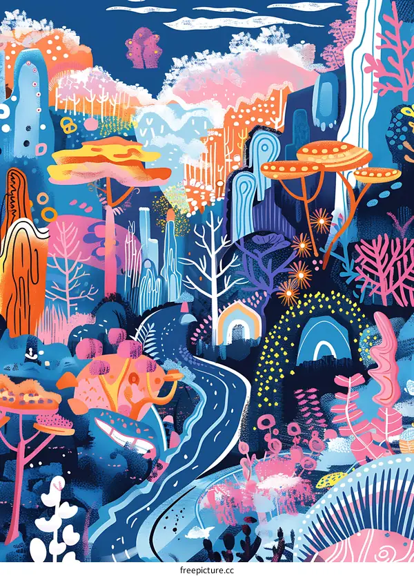 Abstract Colorful Illustration of Fantasy Forest