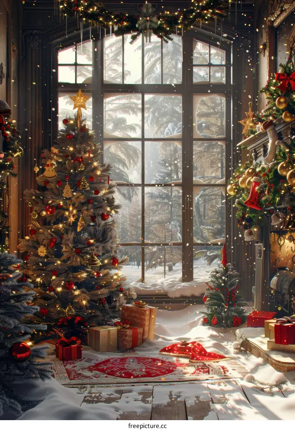 Christmas tree in front of fireplace